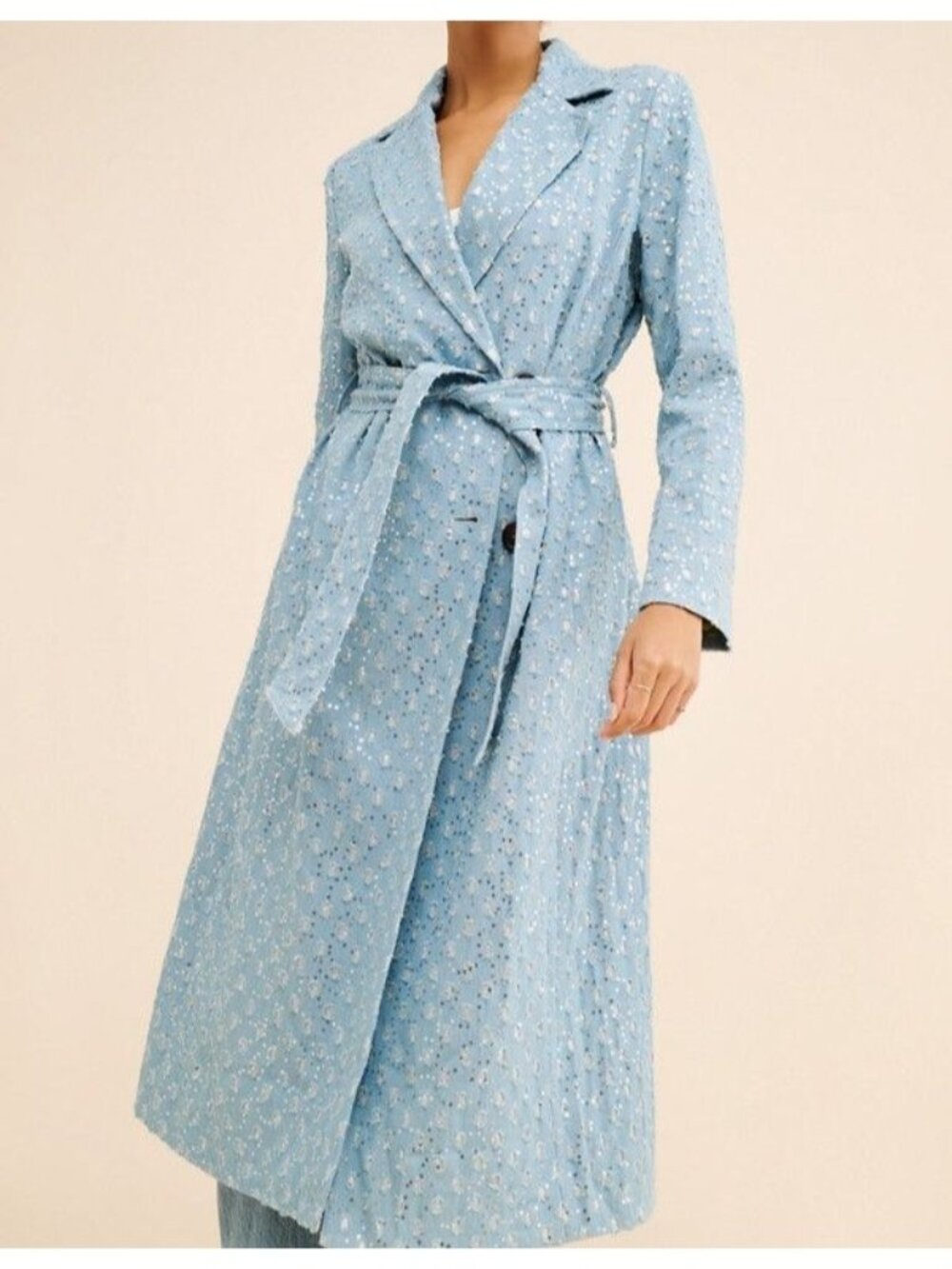NEW Never Fully Dressed Denim Harper Trench Coat Glam Shiny Country Womens L
